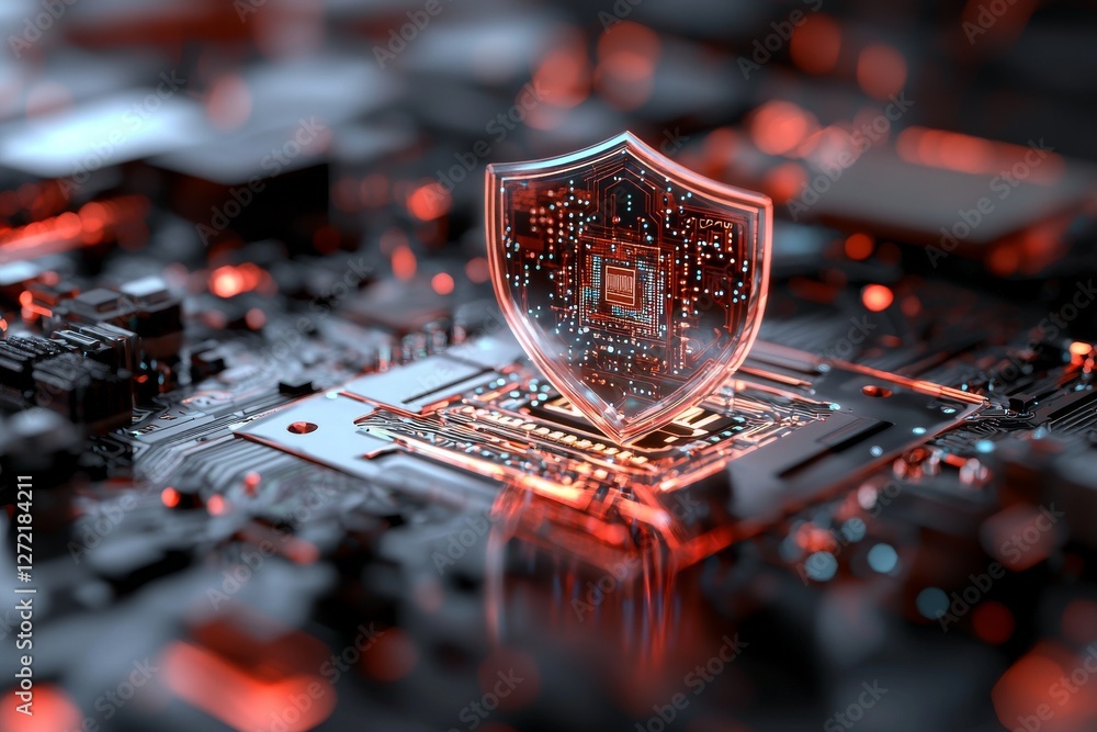Poster a protection shield displaying binary code set against a grey background, symbolizing data security,