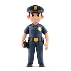 Friendly Cartoon Police Officer in Dark Blue Uniform