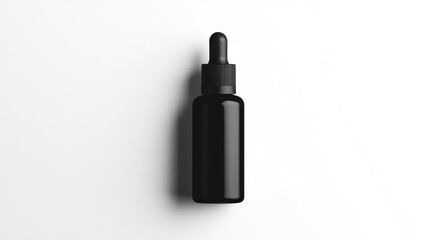 Black glass dropper bottle on white background.