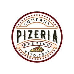 Pizza With Badge Vintage Retro, Logo Design Template Vector