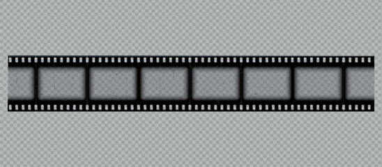 Old photo or film strip, vector vintage black cinematic frame on transparent background, scratched video tape template