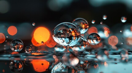 Footage of raindrops falling in slow motion on a black background with fog, lit from above, complete with start and end animations, suitable for use in film, digital composition, and projection