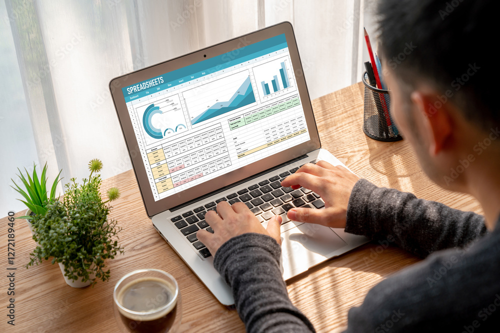 Poster spreadsheet document information financial startup concept. data and graphs in spreadsheet documents