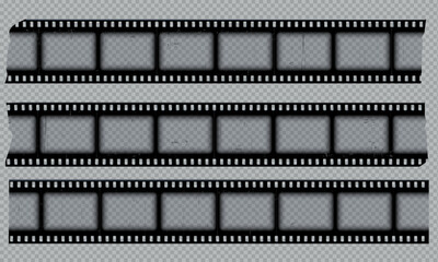 Vector illustration of a set of vintage pieces of photographic film with a distressed texture.