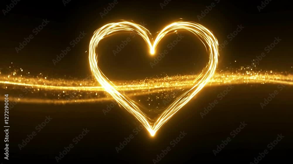 Poster a glowing heart is drawn with sparkling lights, showcasing warmth and affection against a deep black