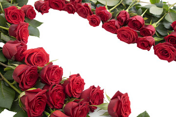 Red Roses Frame Border with Copy Space, PNG Transparent Background: Perfect for Floral Design, Romantic Themes, Invitations, Weddings, Valentine’s Day, and Decorative Concepts.