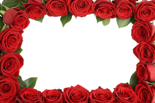 Red Roses Frame Border with Copy Space, PNG Transparent Background: Perfect for Floral Design, Romantic Themes, Invitations, Weddings, Valentine’s Day, and Decorative Concepts.