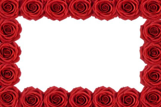 Red Roses Frame Border with Copy Space, PNG Transparent Background: Perfect for Floral Design, Romantic Themes, Invitations, Weddings, Valentine’s Day, and Decorative Concepts.