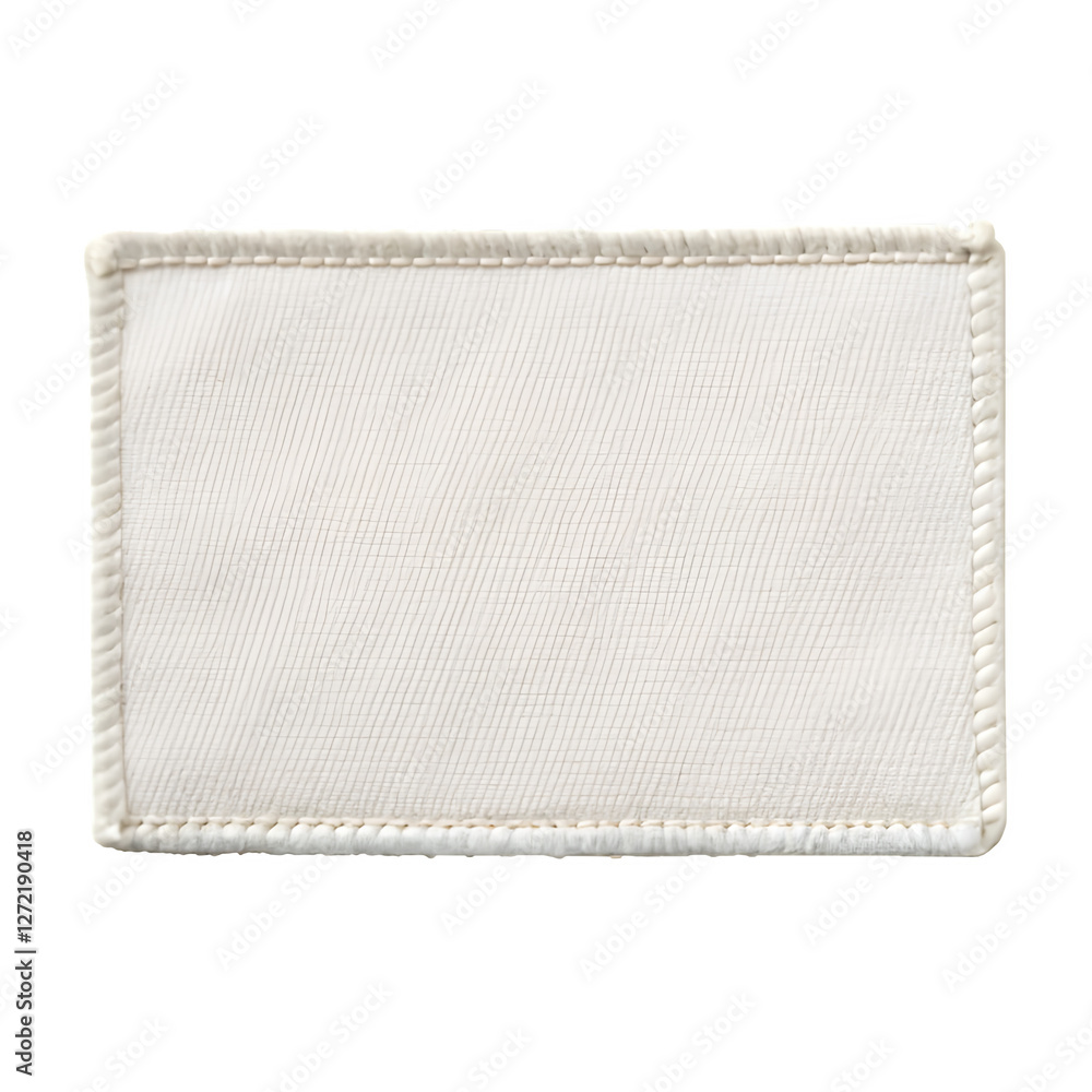 Poster blank rectangular fabric patch mockup with stitched border on white background, perfect for branding