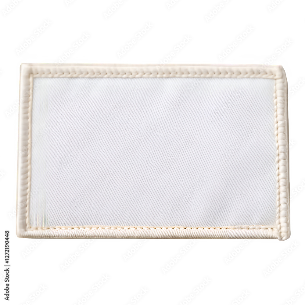 Poster blank rectangular fabric patch mockup with stitched border on white background, perfect for branding