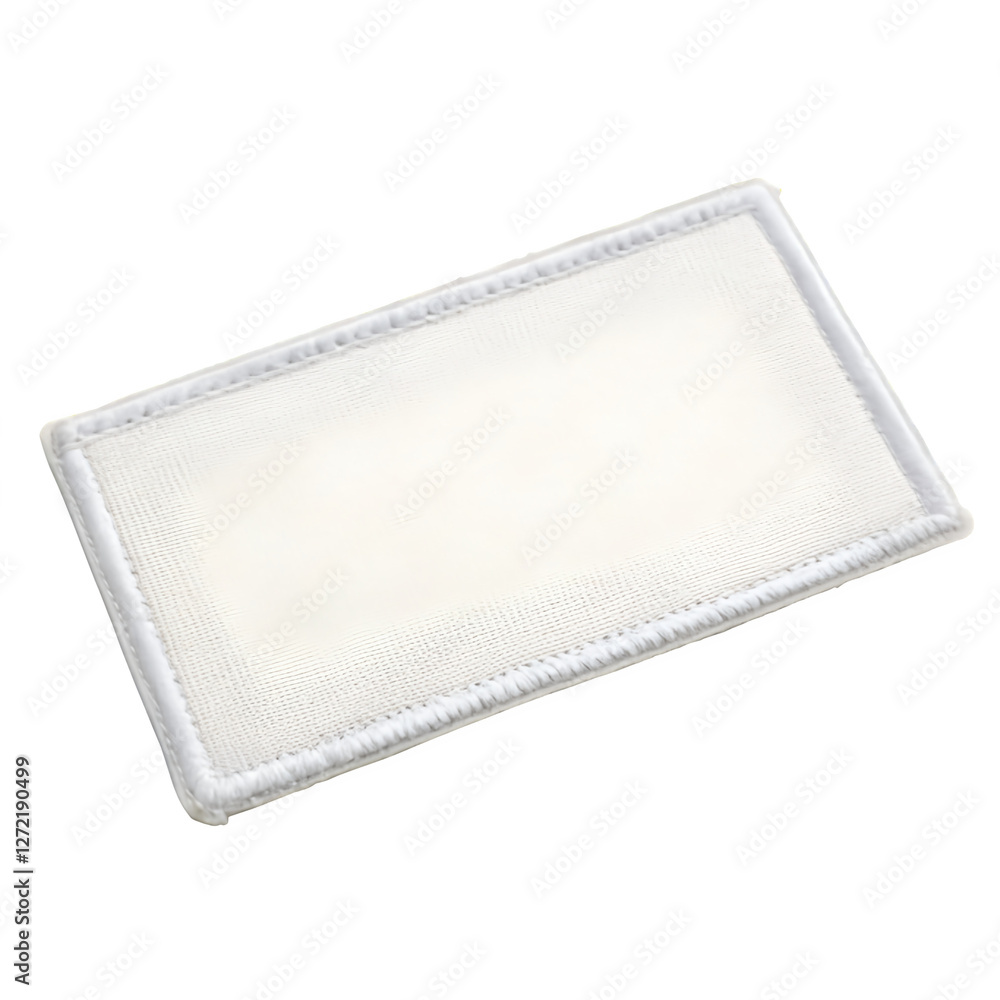 Poster blank rectangular fabric patch mockup with stitched border on white background, perfect for branding