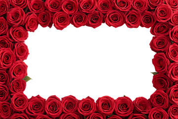 Red Roses Frame Border with Copy Space, PNG Transparent Background: Perfect for Floral Design, Romantic Themes, Invitations, Weddings, Valentine&rsquo;s Day, and Decorative Concepts.