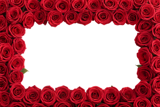 Red Roses Frame Border with Copy Space, PNG Transparent Background: Perfect for Floral Design, Romantic Themes, Invitations, Weddings, Valentine’s Day, and Decorative Concepts.