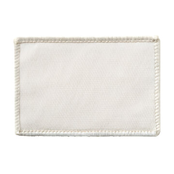 Blank rectangular fabric patch mockup with stitched border on white background, perfect for branding design. Png file on transparent background.