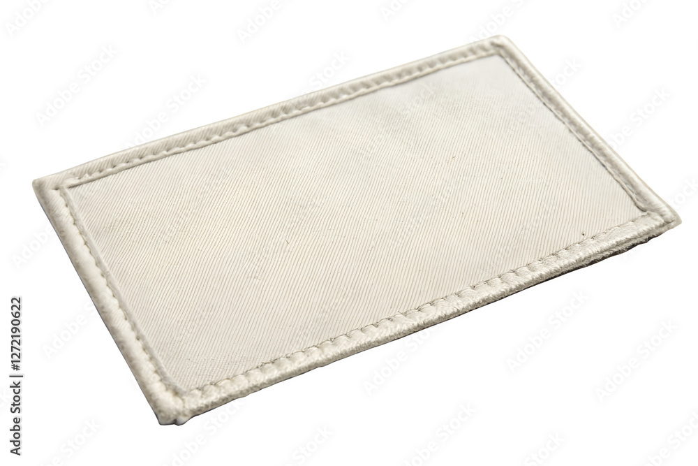 Poster blank rectangular fabric patch mockup with stitched border on white background, perfect for branding