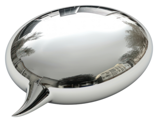PNG Speech bubble Chrome material silver shiny shape.