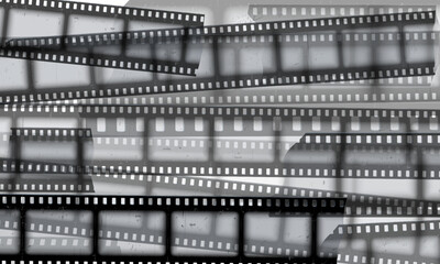 Obraz premium Old photo or film strip vector background design, vintage black cinematic frame, abstract scratched video 35mm reel tape