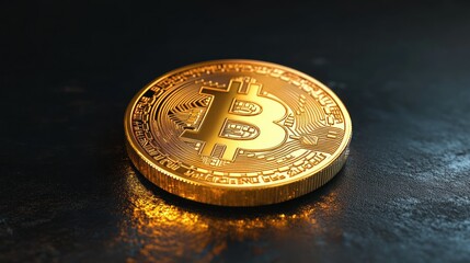 Golden Bitcoin on Dark Surface, Crypto Investment, Finance