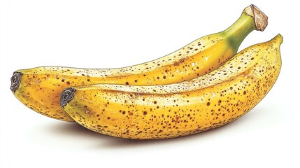 Ripe bananas with spots against white background