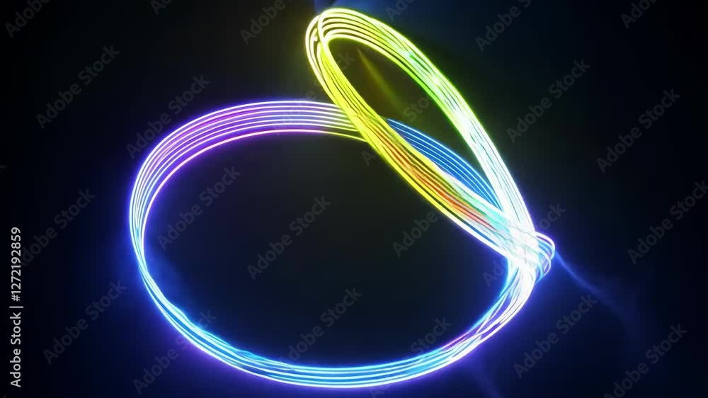 Poster vibrant light trails intertwine and shift gracefully in a dark environment, showcasing a stunning di