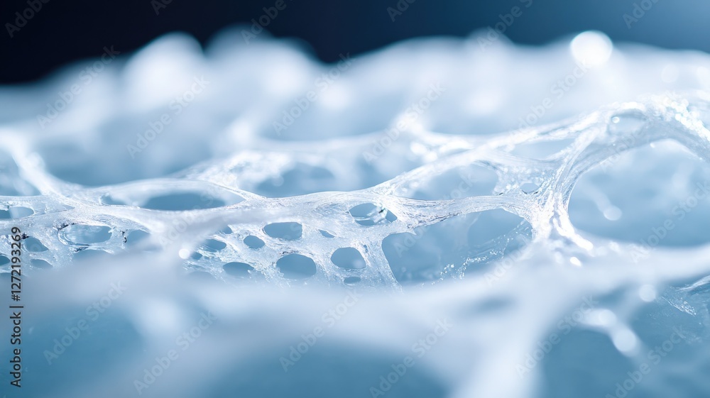 Poster close-up of translucent, honeycomb-like structure resembling abstract ice or foam