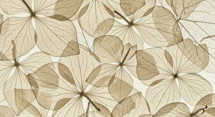 A minimalist botanical design featuring beige leaves and flower petals, capturing the essence of nature's delicate textures in a neutral palette.