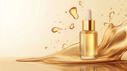 Naklejka premium Golden collagen serum drops, a skincare cosmetic liquid concept in vector illustration. 