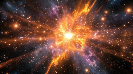 Obraz premium Cosmic explosion; radiant energy bursts outward.