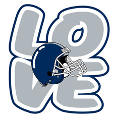 love - Navy blue and silver football player helmet, sport vector graphics, hockey, for street art - graffiti lettering typography - art illustration - multicolor - writen	