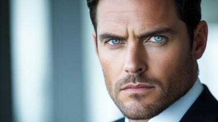 Obraz premium Confident man with intense gaze in professional attire indoors during daytime