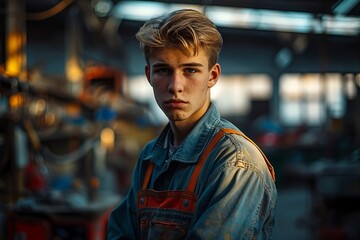 Fototapeta premium Young male repair technician repairing a refrigerator in the kitchen