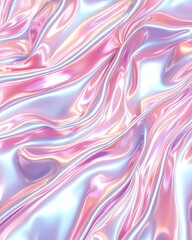 Obraz premium Pastel Iridescent Satin Texture: Abstract Holographic Background in Pink and Blue Tones