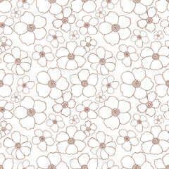 Flowers Elements Vector illustration seamless pattern. Mocha Mousse background. Hand painted floral flower decor. Spring summer vibes print Draw. For fabric, gift wrap, wrapping design, wallpaper. 