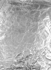 Silver foil wrinkled vector texture, realistic aluminum paper sheet, crumpled metallic surface background, chrome sheet