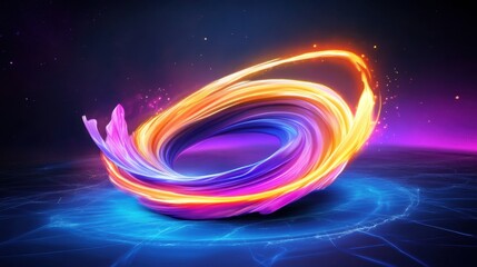 Golden Orange & Cobalt Blue Sci-Fi Vibrance swirling orange neon vortex over a cobalt blue digital floor.