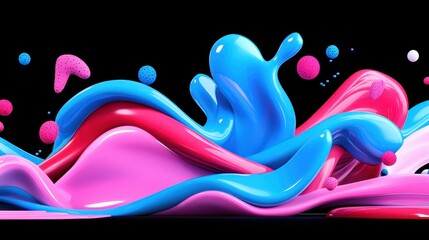 Neon Red & Aqua Abstract 90s Explosion bold red shards and glowing aqua waves with dotted retro overlays.