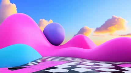 Sci-Fi Retro Techno Grid pulsating pink and purple abstract geometric patterns over a futuristic wireframe floor.