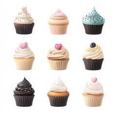 a delightful assortment of beautifully decorated cupcakes, each a miniature work of art