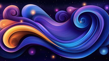 Abstract waves of color flow through a starry night sky