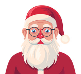Cute cartoon Santa Claus illustration with a red suit, white beard, and big blue eyes. Festive and cheerful, perfect for Christmas, holiday decorations, greeting cards, and winter celebrations.

