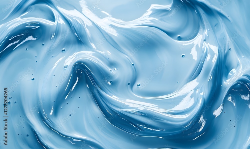 Poster abstract light blue viscous fluid with glossy waves and bubbles pattern background