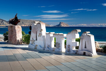 Editorial Altea, Spain - February 01, 2025: Distinctive name display in Altea withe the landmark...