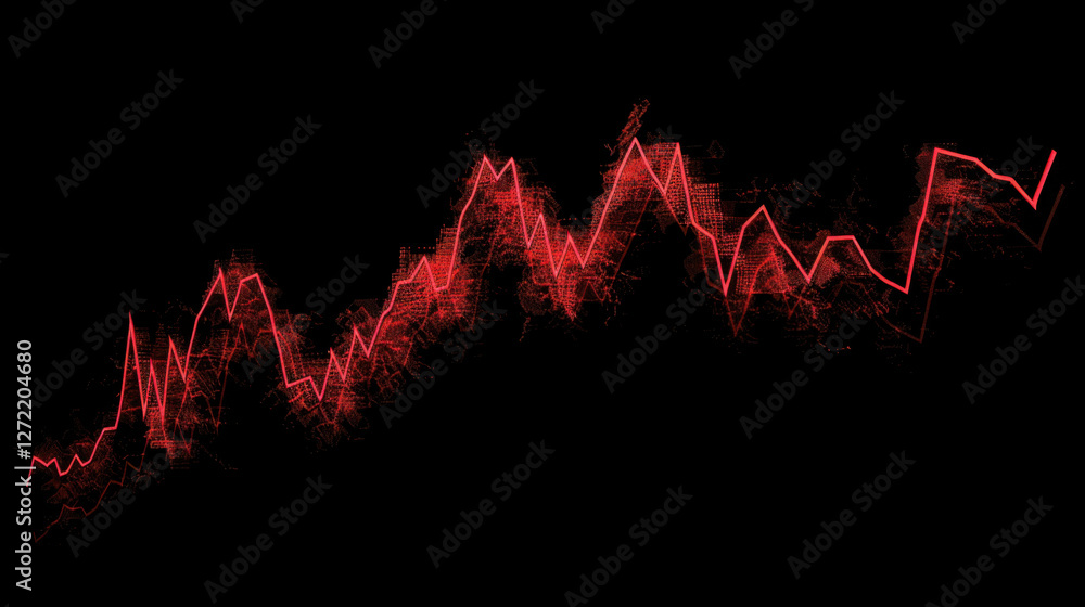 Poster dynamic red line graph representing fluctuating data trends on black background, conveying sense of 
