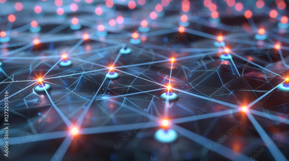 Poster digital network connections with glowing nodes and lines create futuristic atmosphere. this abstract
