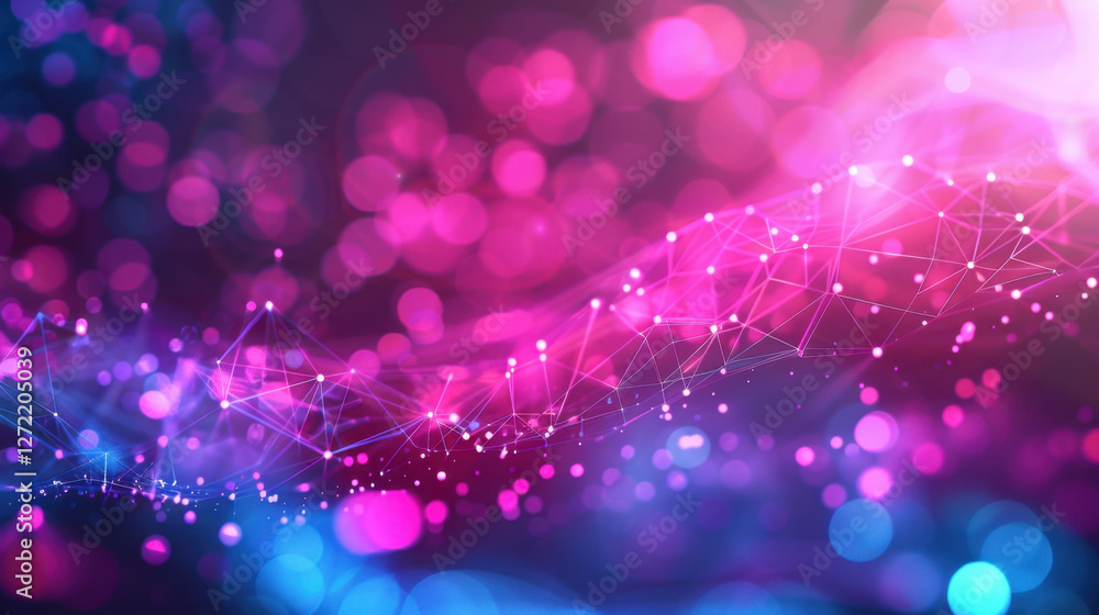 Poster vibrant abstract background featuring colorful bokeh lights and interconnected lines, creating sense