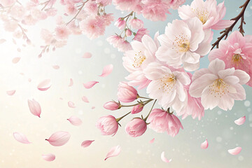 Obraz premium Spring Cherry Blossoms, Soft Pastel Colors, Light Background, Artistic Illustration