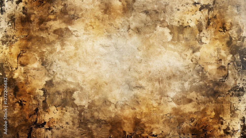 Poster textured abstract background in warm tones of brown and beige, creating rustic and aged appearance. 