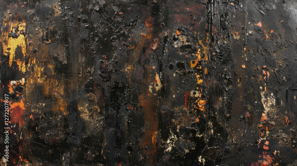 Poster textured abstract background featuring dark colors with hints of orange and gold, creating dramatic 