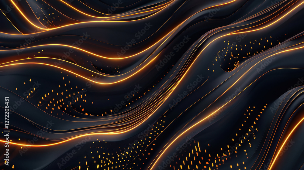 Aufkleber dynamic abstract waves with glowing lines and particles create mesmerizing visual effect. interplay 