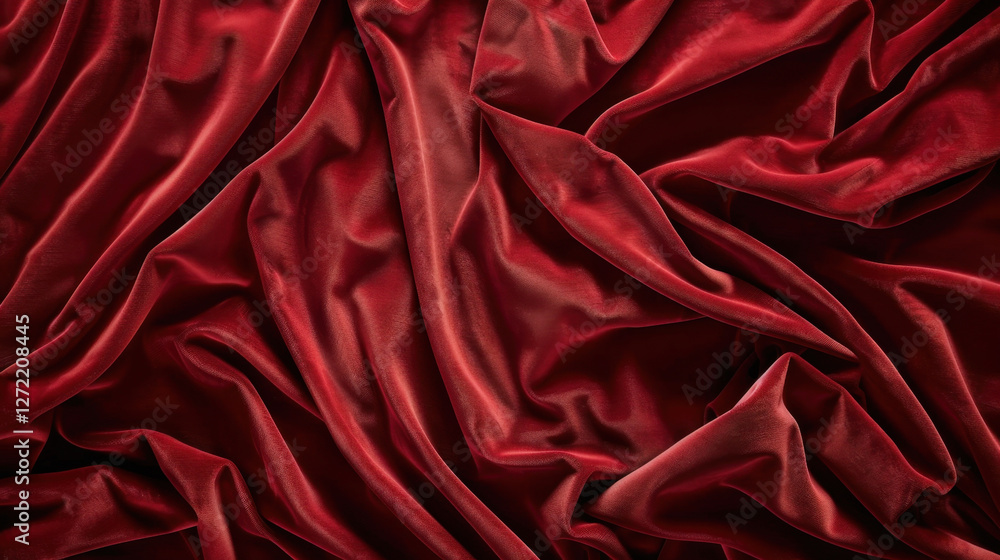 Poster luxurious red satin fabric with smooth, flowing texture and elegant drapes. rich color and sheen cre